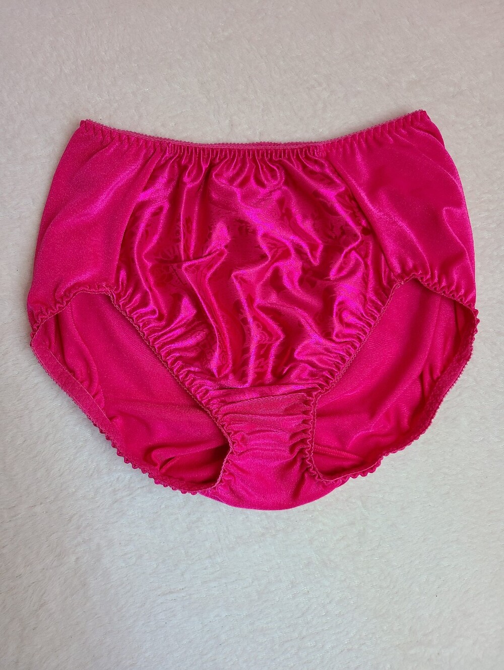 Vintage Silky Satin Stretch Classic Full Brief Panty Size M Hot Pink